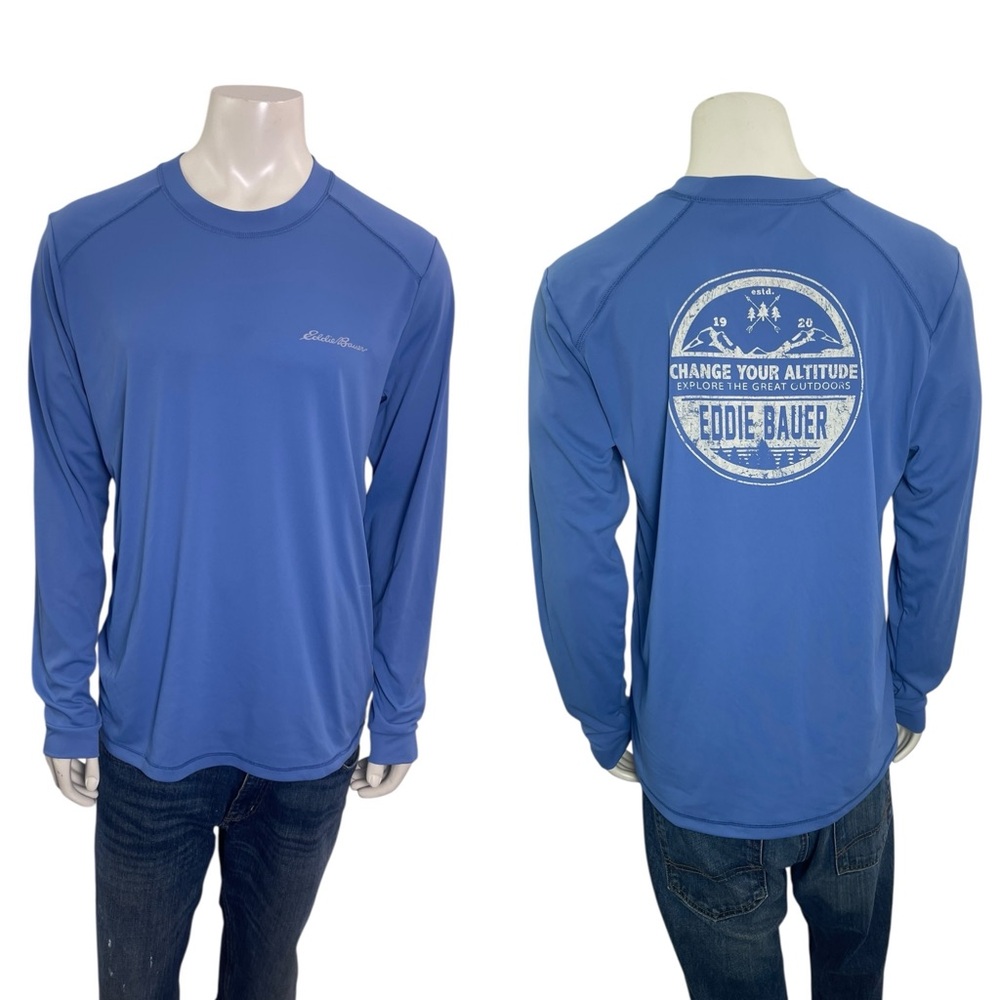 Eddie Bauer Men’s Size Large Long Sleeve Crew Neck Blue Outdoor Fishing Shirt